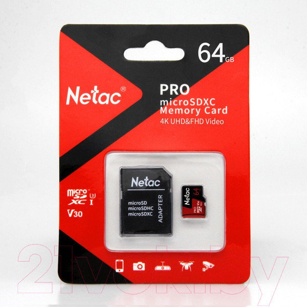 Изображение товара Карта памяти Netac MicroSD Card P500 Extreme Pro 64GB (NT02P500PRO-064G-R) (с адаптером)