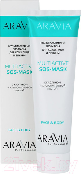 Изображение товара Маска для лица кремовая Aravia Multiactive SOS-Mask с каолином и хлорофилловой пастой (100мл)