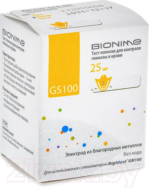 Изображение товара Тест-полоски для глюкометра Bionime GS100 (25шт)