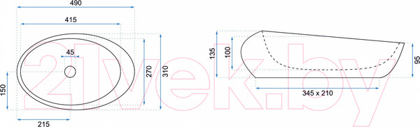 Изображение товара Умывальник REA Roxy U6650 (темно-коричневый камень)
