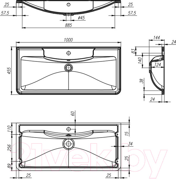 Изображение товара Умывальник BelBagno BB1000/455-LV-MR-ALR