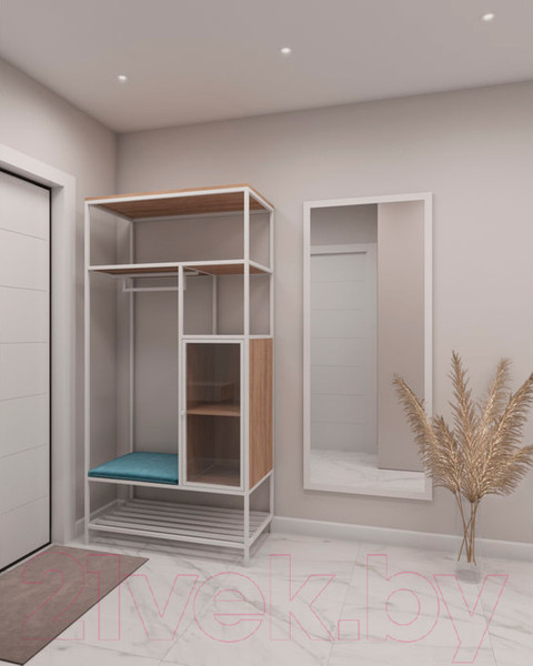 Изображение товара Стеллаж Hype Mebel Босс 100x200 (белый/древесина белая/велюр серый)