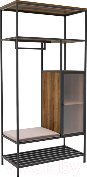 Изображение товара Стеллаж Hype Mebel Босс 100x200 (черный/дуб галифакс олово/велюр серый)