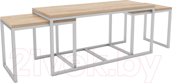 Изображение товара Журнальный столик Hype Mebel Трио 40x100-200 (белый/дуб галифакс натуральный)