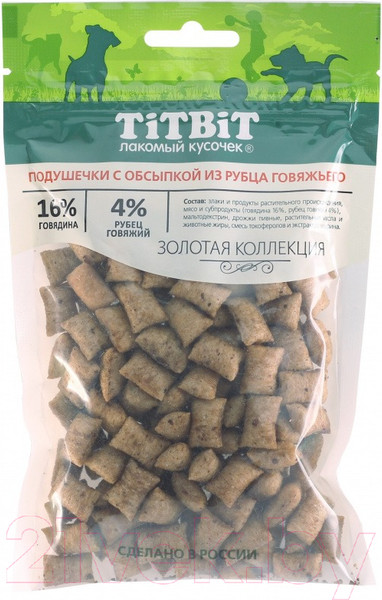 Изображение товара Лакомство для собак TiTBiT Подушечки с обсыпкой из рубца говяжьего / 18767 (80г)