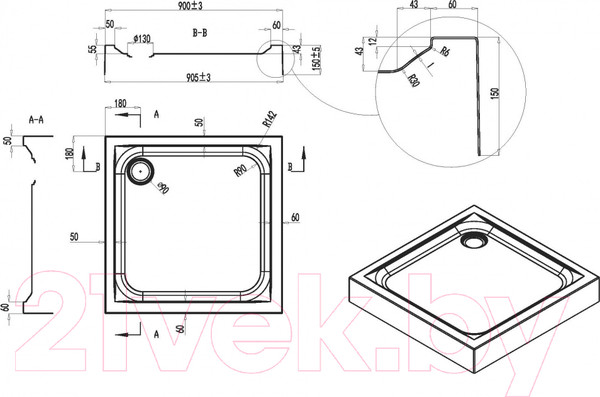 Изображение товара Душевой поддон AM.PM Gem W90T-403-090W