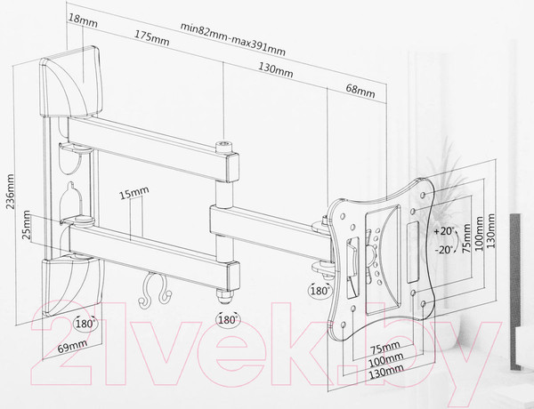 Изображение товара Кронштейн для телевизора Ultramounts UM 895 (черный)
