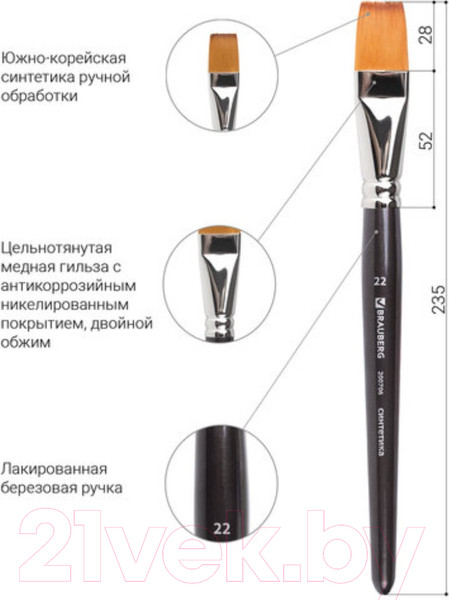 Изображение товара Кисть для рисования Brauberg Синтетика мягкая 22 / 200706 (плоская)