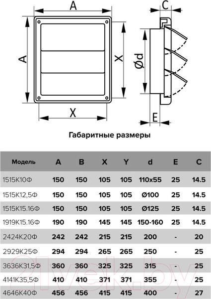Изображение товара Решетка вентиляционная ERA 1515К10Ф с выходом