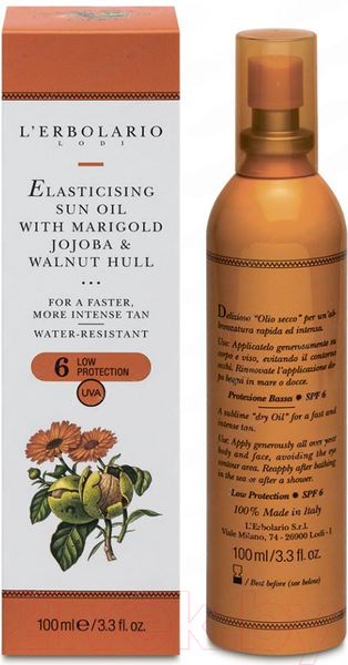 Изображение товара Масло для загара L'Erbolario С календулой жожоба и чашечками грецкого ореха SPF6 (100мл)