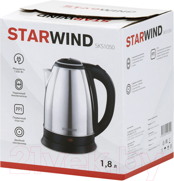 Изображение товара Электрочайник StarWind SKS1050 (серебристый/черный)