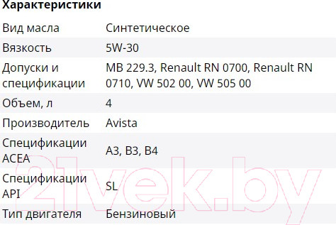 Изображение товара Моторное масло Avista Pace Ger 5W30 / 173065 (4л)