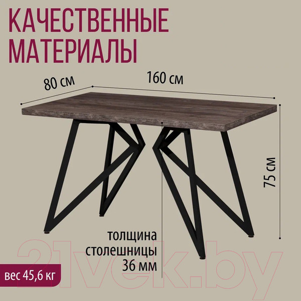 Изображение товара Обеденный стол Millwood Женева Л 160x80x75 (сосна пасадена/металл черный)