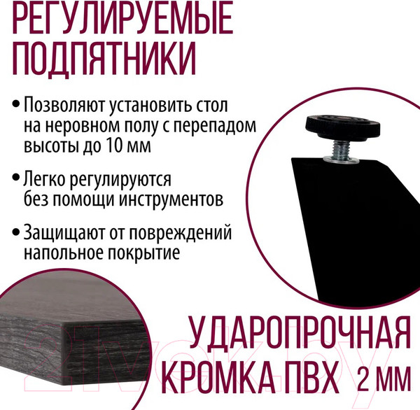 Изображение товара Обеденный стол Millwood Женева Л 160x80x75 (сосна пасадена/металл черный)