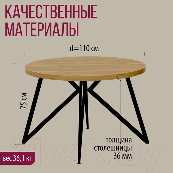 Изображение товара Обеденный стол Millwood Женева Л D110x75 (дуб золотой Craft/металл черный)