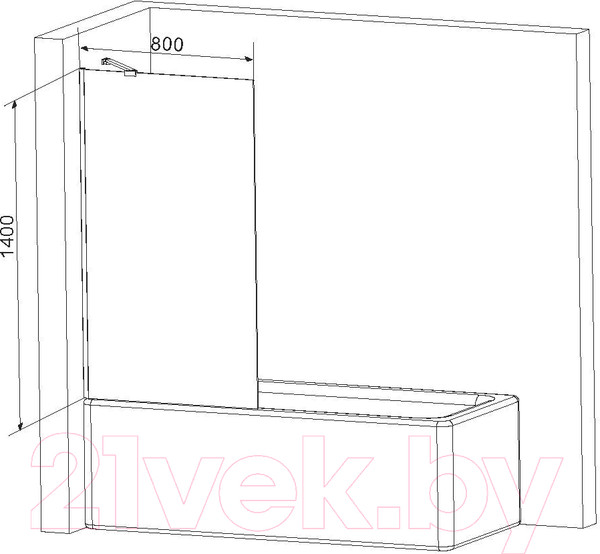 Изображение товара Стеклянная шторка для ванны AM.PM Gem W90BS-080-140CM