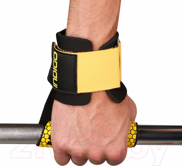 Изображение товара Напульсник для пауэрлифтинга Indigo Sport IN221 (2шт, черный/желтый)