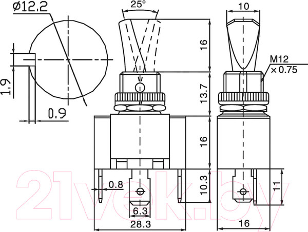 Изображение товара Переключатель Rexant ON-OFF 06-0334-B (красный)