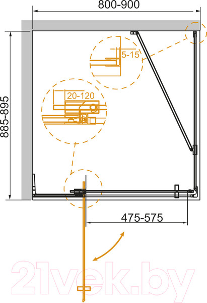 Изображение товара Душевой уголок Cezares SLIDER-AH-1-90-80/90-GRIGIO-Cr
