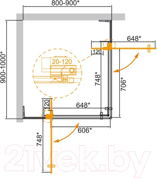 Изображение товара Душевой уголок Cezares SLIDER-AH-2-80/90-90/100-GRIGIO-Cr