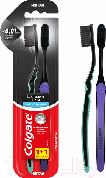 Изображение товара Набор зубных щеток Colgate Шелковые нити с древесным углем (1шт+1шт)