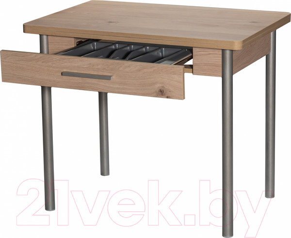 Изображение товара Обеденный стол Древпром М20 90x60 с ящиком (металлик/дуб эврика)