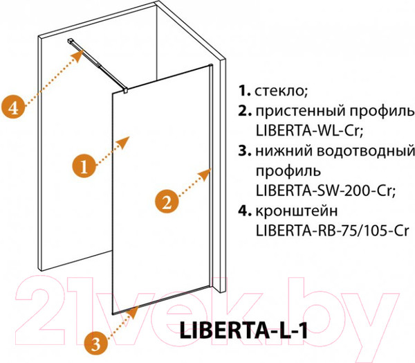 Изображение товара Душевая стенка Cezares LIBERTA-L-1-105-C-NERO