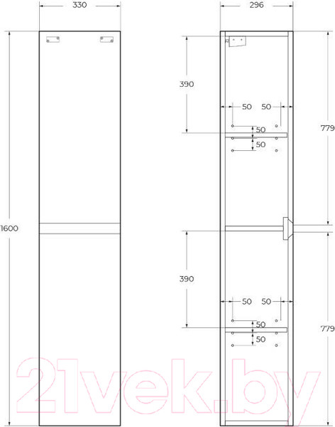 Изображение товара Шкаф-пенал для ванной BelBagno KRAFT-1600-2A-SC-RNN-R