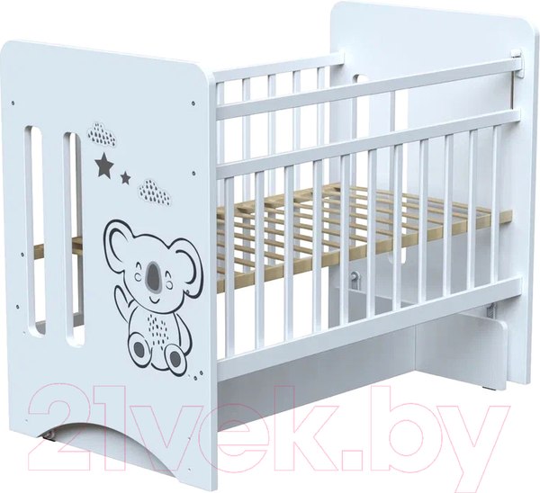 Изображение товара Детская кроватка VDK Coala колесо-качалка с маятником (белый)