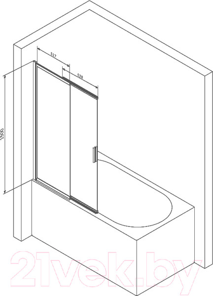 Изображение товара Стеклянная шторка для ванны AM.PM Like W80S-100PS-150MT