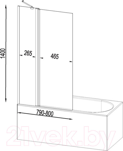 Изображение товара Стеклянная шторка для ванны AM.PM Gem W90BS-D3W5-140CT