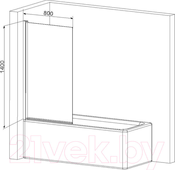Изображение товара Стеклянная шторка для ванны AM.PM Gem W90BS-D080-140CT