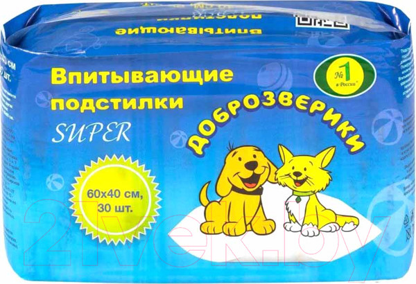 Изображение товара Одноразовая пеленка для животных Доброзверики Super 60x40 / 242/П (30шт)