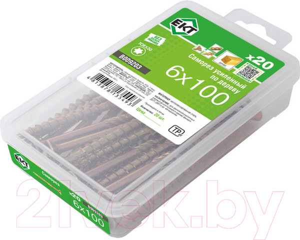 Изображение товара Саморез ЕКТ Усиленный по дереву TORX30 6.0x100 потайной / B009203 (20шт, желтый цинк)