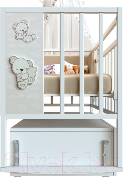 Изображение товара Детская кроватка VDK Mini Loft 3D Teddy маятник с ящиком (Bianco)