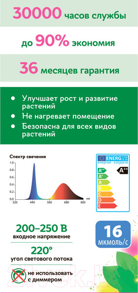 Изображение товара Лампа для растений Uniel LED-A60-15W/SPSB/E27/CL PLP30GR / UL-00004582