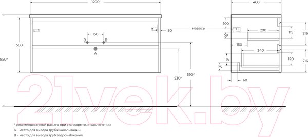 Изображение товара Тумба под умывальник BelBagno KRAFT-1200-2C-SO-RT