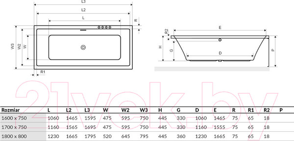Изображение товара Ванна акриловая Excellent Heaven Slim 180x80 (без ножек)