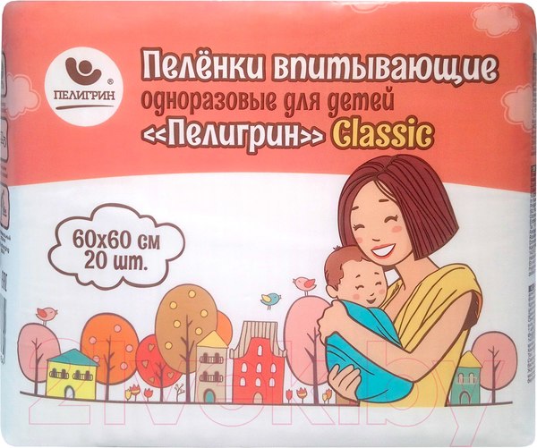Изображение товара Набор пеленок одноразовых детских Пелигрин Classiс 60x60 впитывающие / CL60/20 (20шт)