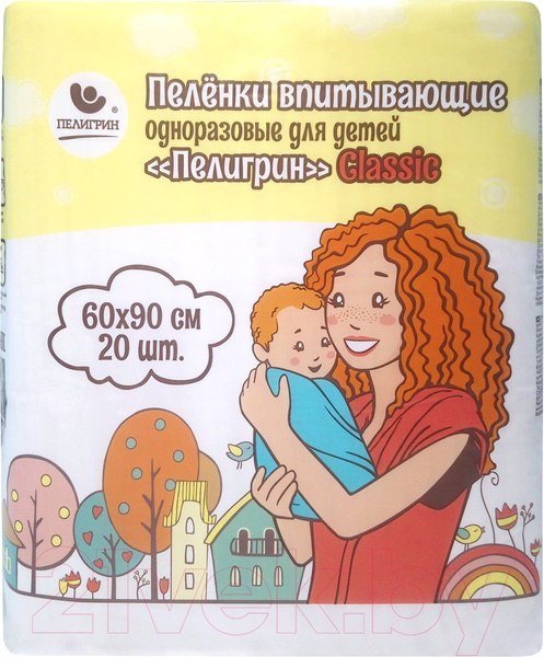 Изображение товара Набор пеленок одноразовых детских Пелигрин Classiс 60x90 впитывающие / CL90/20 (20шт)