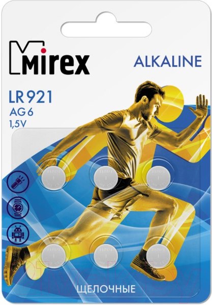 Изображение товара Комплект батареек Mirex AG6/LR921 1.5V / 23702-LR921-E6 (6шт)