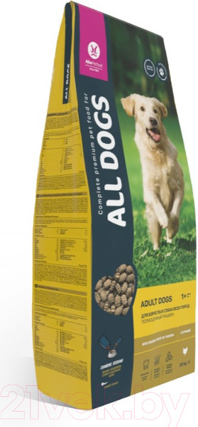 Изображение товара Сухой корм для собак All Dogs Для взрослых собак с курицей (20кг)