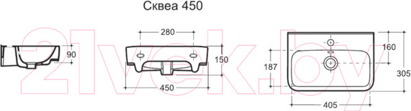 Изображение товара Умывальник Керамин Сквэа 45 с/о