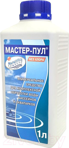 Изображение товара Комплексное средство для бассейна Маркопул Кемиклс Мастер-Пул 4 в 1 в флаконе (1л)
