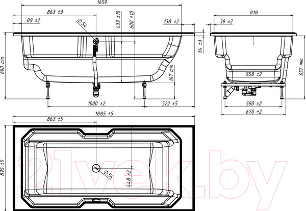 Изображение товара Ванна из искусственного мрамора Belux Кастилия ВКА 1900 (белый)