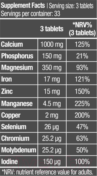 Изображение товара Мультиминеральный комплекс BioTechUSA Multimineral Complex / CIB000536 (100 таблеток)
