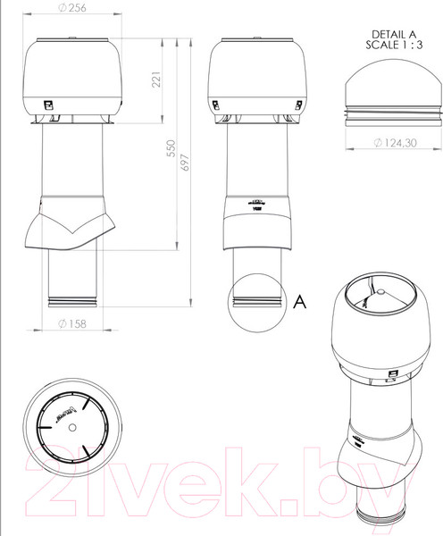 Изображение товара Выход вентиляционный на крышу Vilpe 125/ИЗ/500 RR11 / 734406 (зеленый)