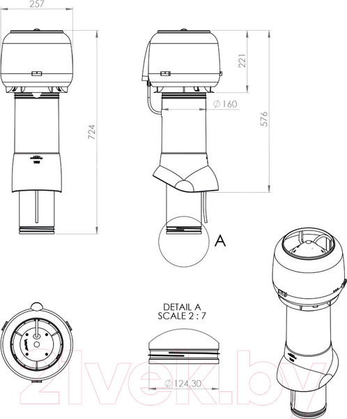 Изображение товара Выход вентиляционный на крышу Vilpe Е120Р/125/500 RR29 / 73498 (красный)