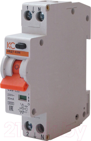 Изображение товара Дифференциальный автомат КС АВДТ-63М 1р+N C 20А/30мА 1 мод АС 6кА / 72704