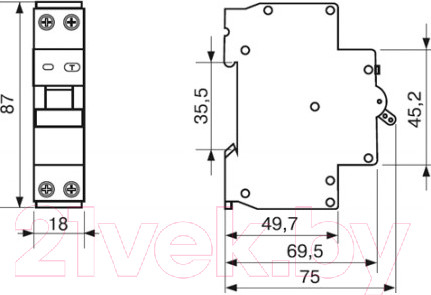 Изображение товара Дифференциальный автомат КС АВДТ-63М 1р+N C 32А/30мА 1 мод АС 6кА / 72706